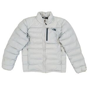 The North Face Mens 550 Goose Down Puffer Jacket Gray M Outdoors Winter FLAWS